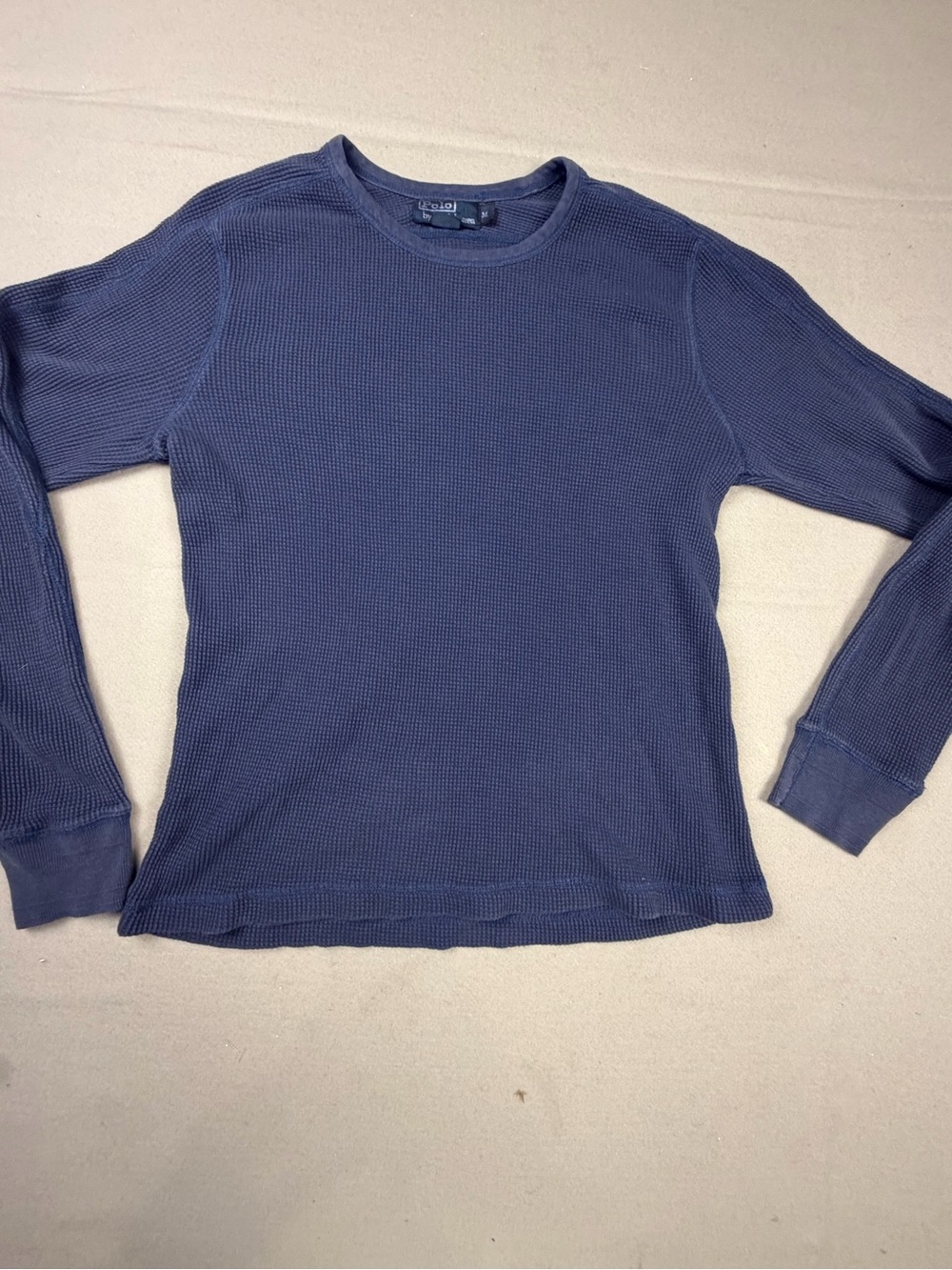 Ralph Lauren Navy Blue Waffle-Knit Crewneck Sweater Medium